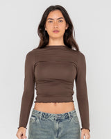 Rusty Plain Jane Ruched LS Tee