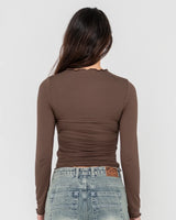 Rusty Plain Jane Ruched LS Tee
