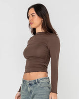 Rusty Plain Jane Ruched LS Tee