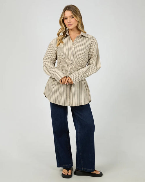 All About Eve Ruched Stripe Shirt