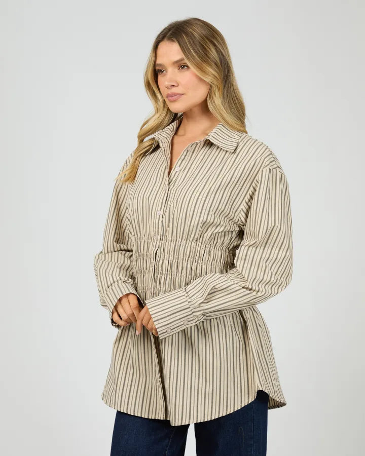 All About Eve Ruched Stripe Shirt