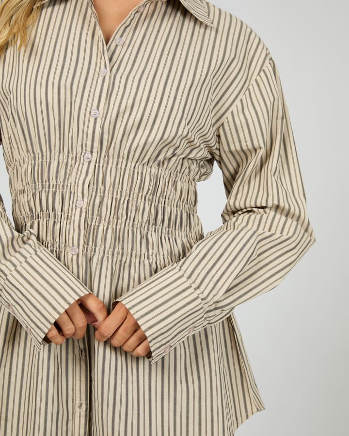 All About Eve Ruched Stripe Shirt