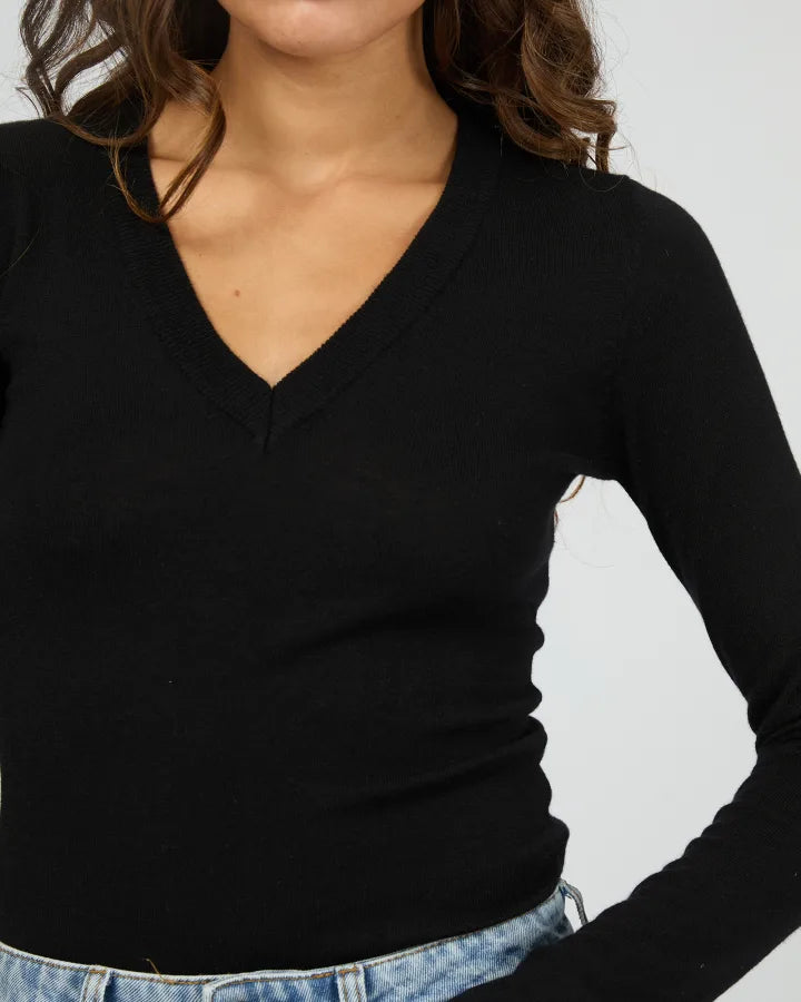 Silent Theory Ashton Knit Vee LS Top