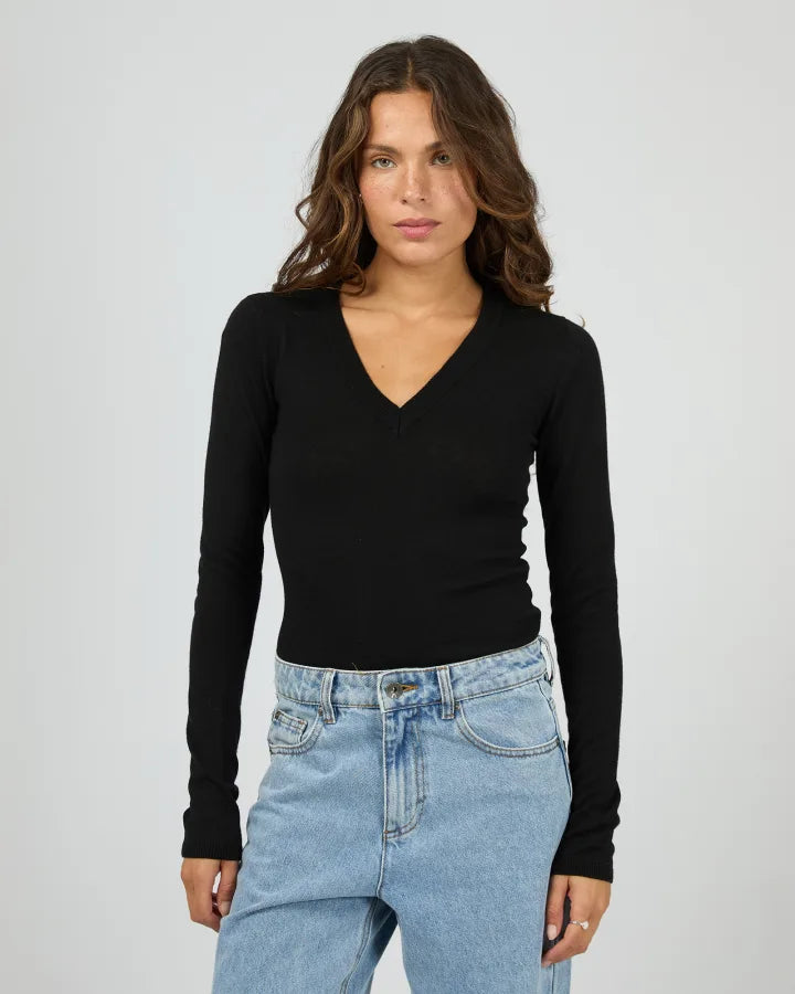 Silent Theory Ashton Knit Vee LS Top