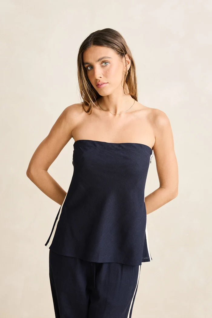 Rhythm Contrast Linen Strapless Top