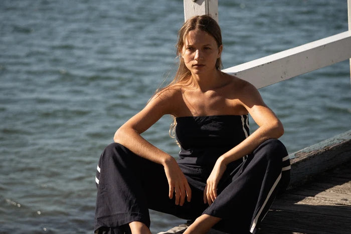 Rhythm Contrast Linen Strapless Top