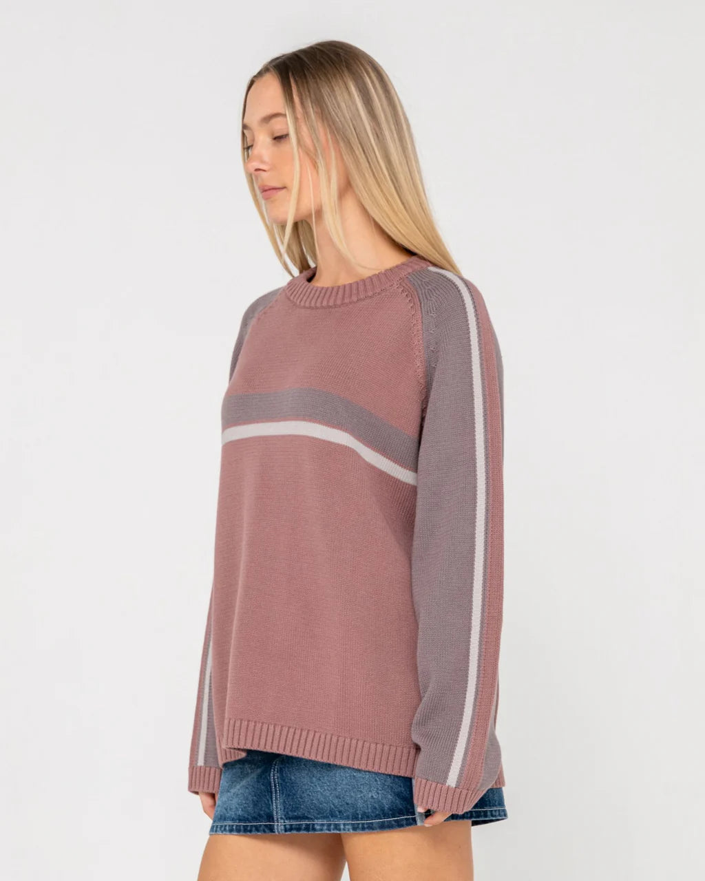 Rusty White Lines Two L/S Crew Neck Knit