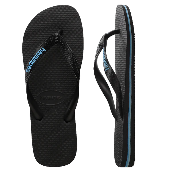Havaianas Rubber Logo Black Blue Thongs