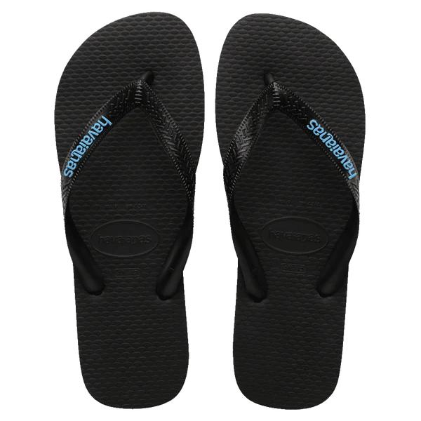 Havaianas Rubber Logo Black Blue Thongs
