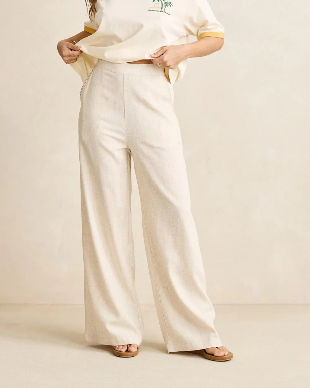 Rhythm Linen Whip Stich Wide Leg Pant
