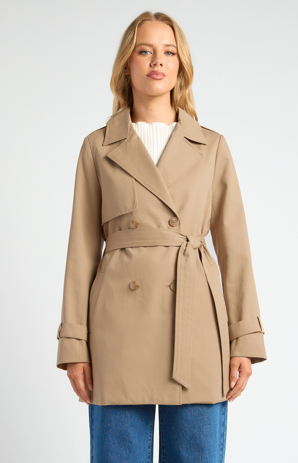 Style State Double Breasted Cropped Trench Coat