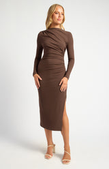 Style State Long Sleeve Ruche Detail Jersey Midi Dress