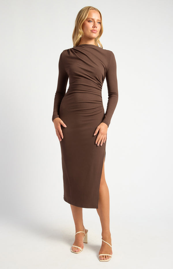 Style State Long Sleeve Ruche Detail Jersey Midi Dress