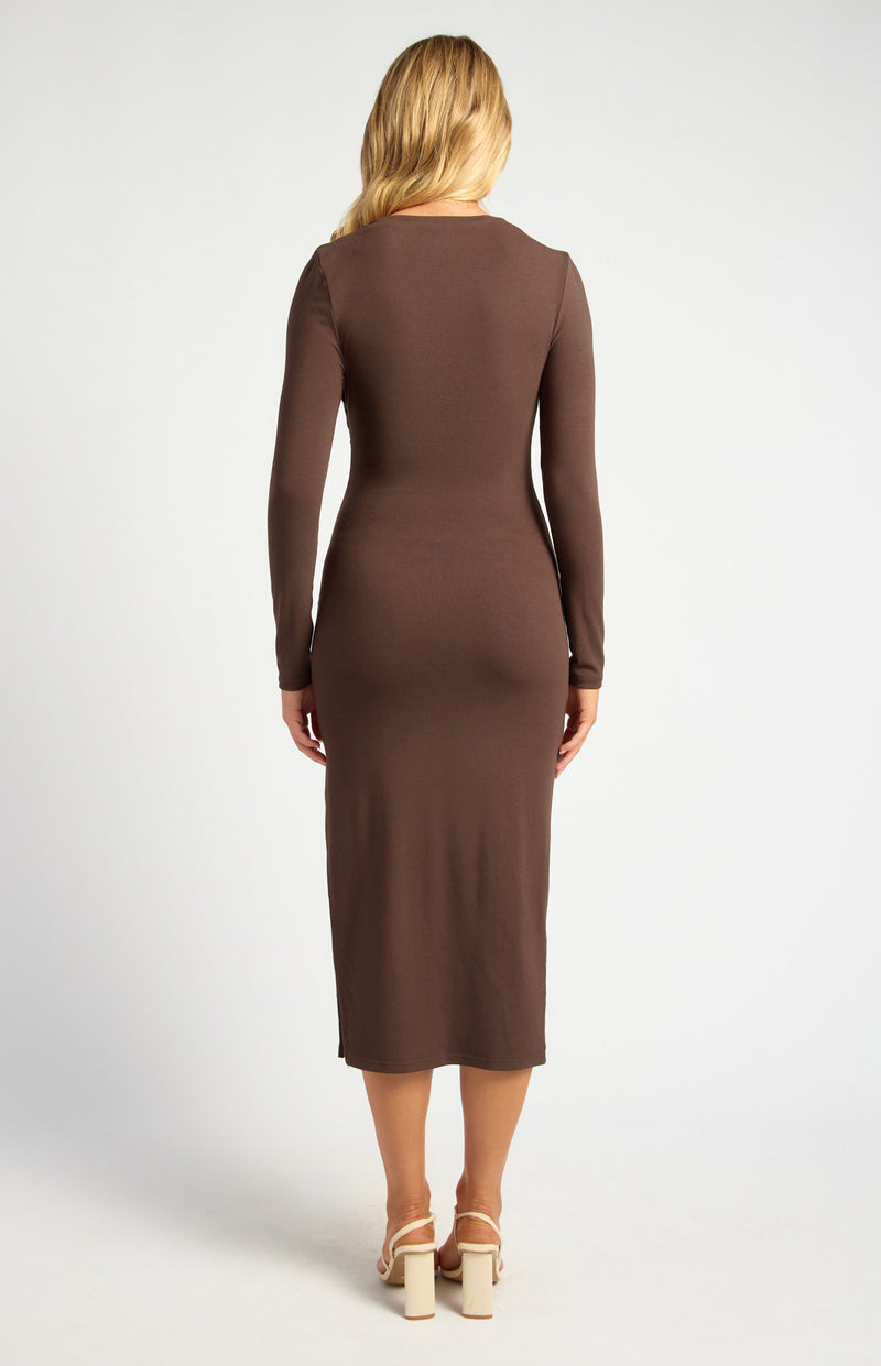 Style State Long Sleeve Ruche Detail Jersey Midi Dress