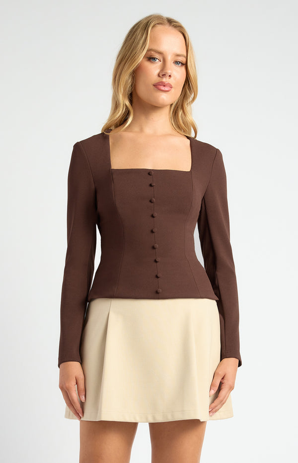 Style State Self Fabric Centre Front Button Detail Jersey Top