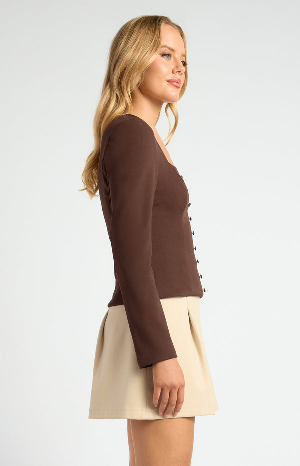Style State Self Fabric Centre Front Button Detail Jersey Top