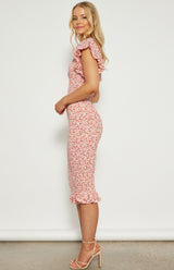 Winnie & Co Ditsy Floral Ruffle Sleeve Shirred Midi Dress