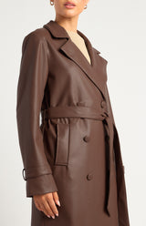 Winnie And Co Faux Leather Double Breasted Longline Trench Coat