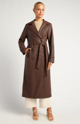 Winnie And Co Faux Leather Double Breasted Longline Trench Coat