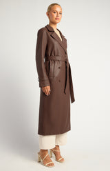 Winnie And Co Faux Leather Double Breasted Longline Trench Coat
