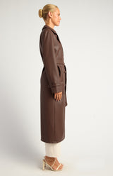 Winnie And Co Faux Leather Double Breasted Longline Trench Coat