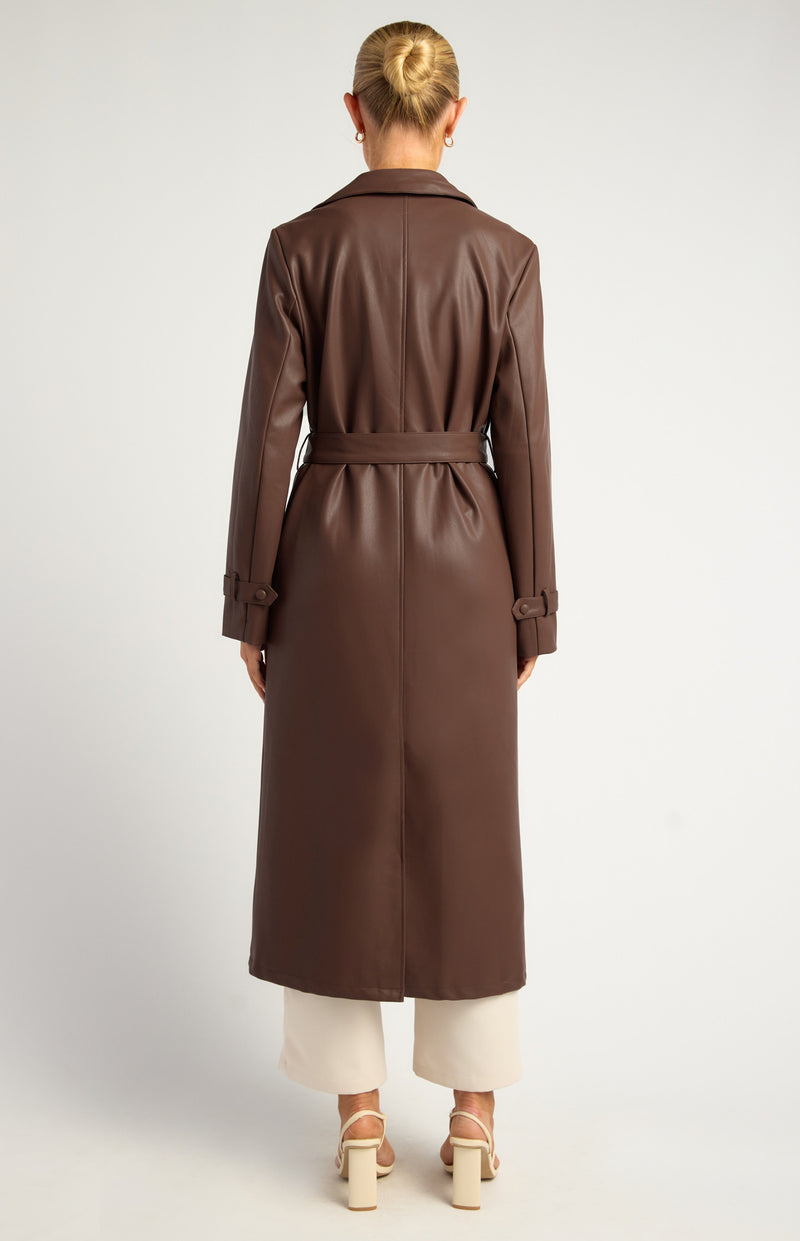 Winnie And Co Faux Leather Double Breasted Longline Trench Coat