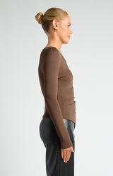 Style State Asymmetric Neckline Jersey With Button Ruffle Feature Top