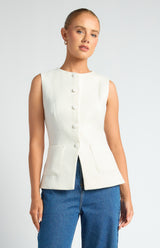 Style State Tweed Vest With Self Fabric Buttons and Patch Pockets