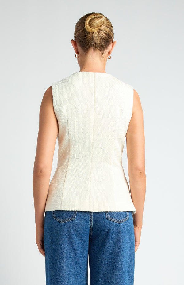 Style State Tweed Vest With Self Fabric Buttons and Patch Pockets